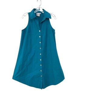 Finley Poplin Swing Shirt Dress SZ Small Blue Button Back & Front Preppy Pockets